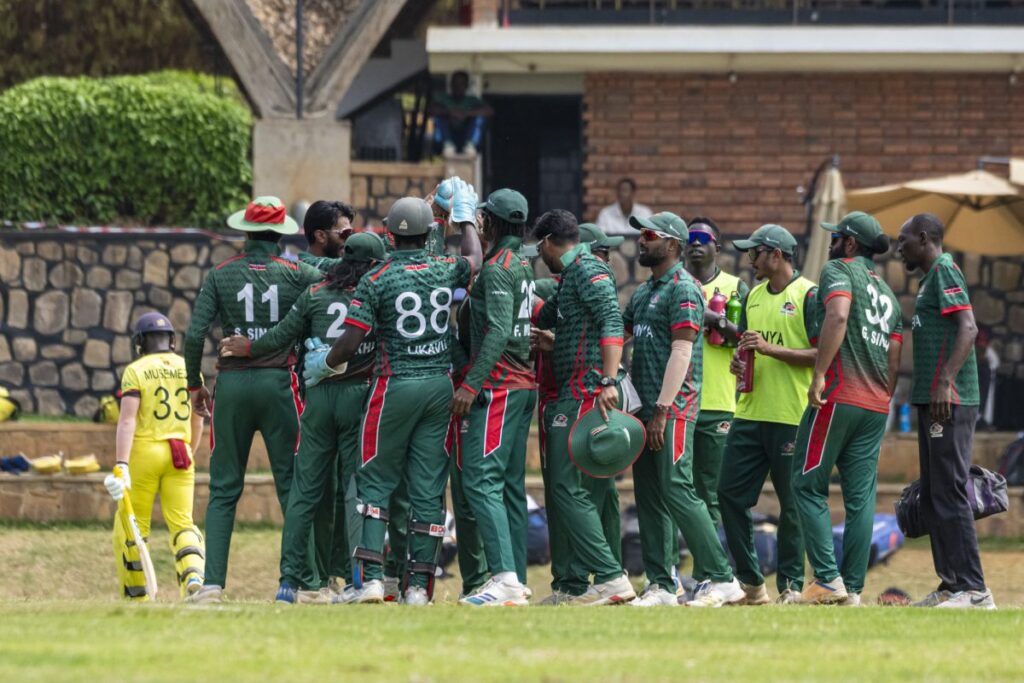 Kenya cricket team celebrate after defeating Uganda in the ILT20 Continent Cup final in Kigali.