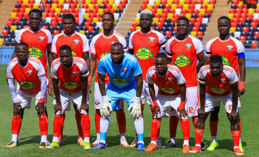 Kitara FC players ahead of their CAF Confederation Cup clash against Al Ahly at Hoima City Stadium