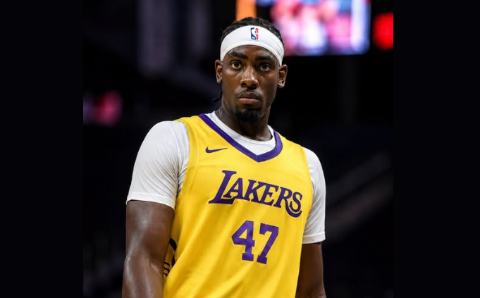 Arthur Kaluma wearing Los Angeles Lakers colours.